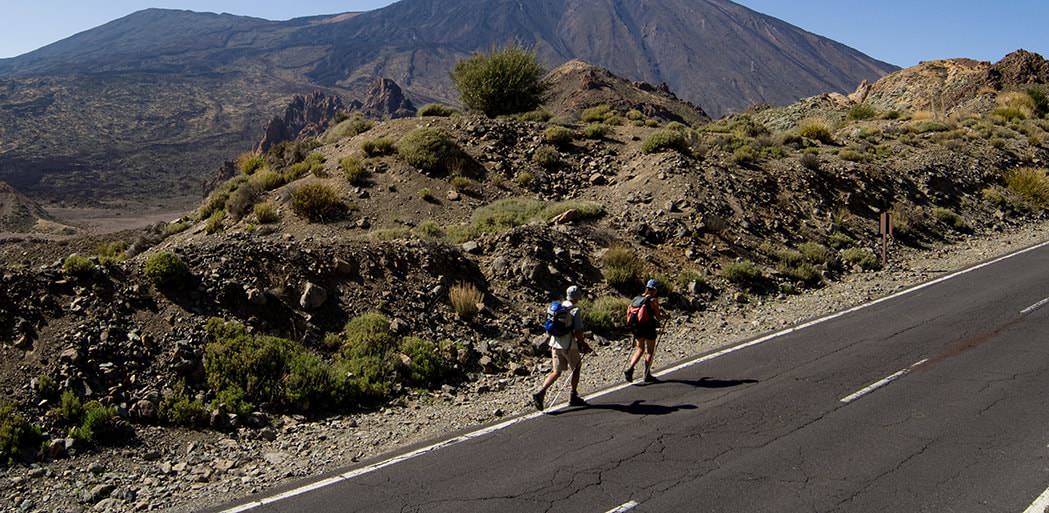 hikers in the mountais of Tenerife in Teide National park.